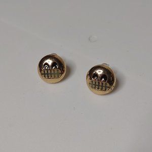 Gold Tone Metal Round Face Earrings